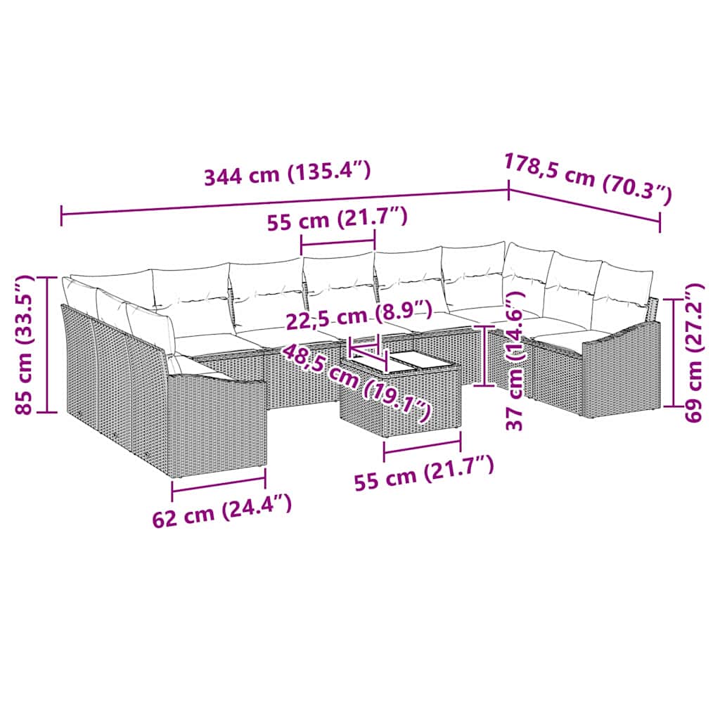 Bankstel met kussen 11 pcs Zwart poly rattan is nu te koop bij PeponiXL, paradijselijk wonen!