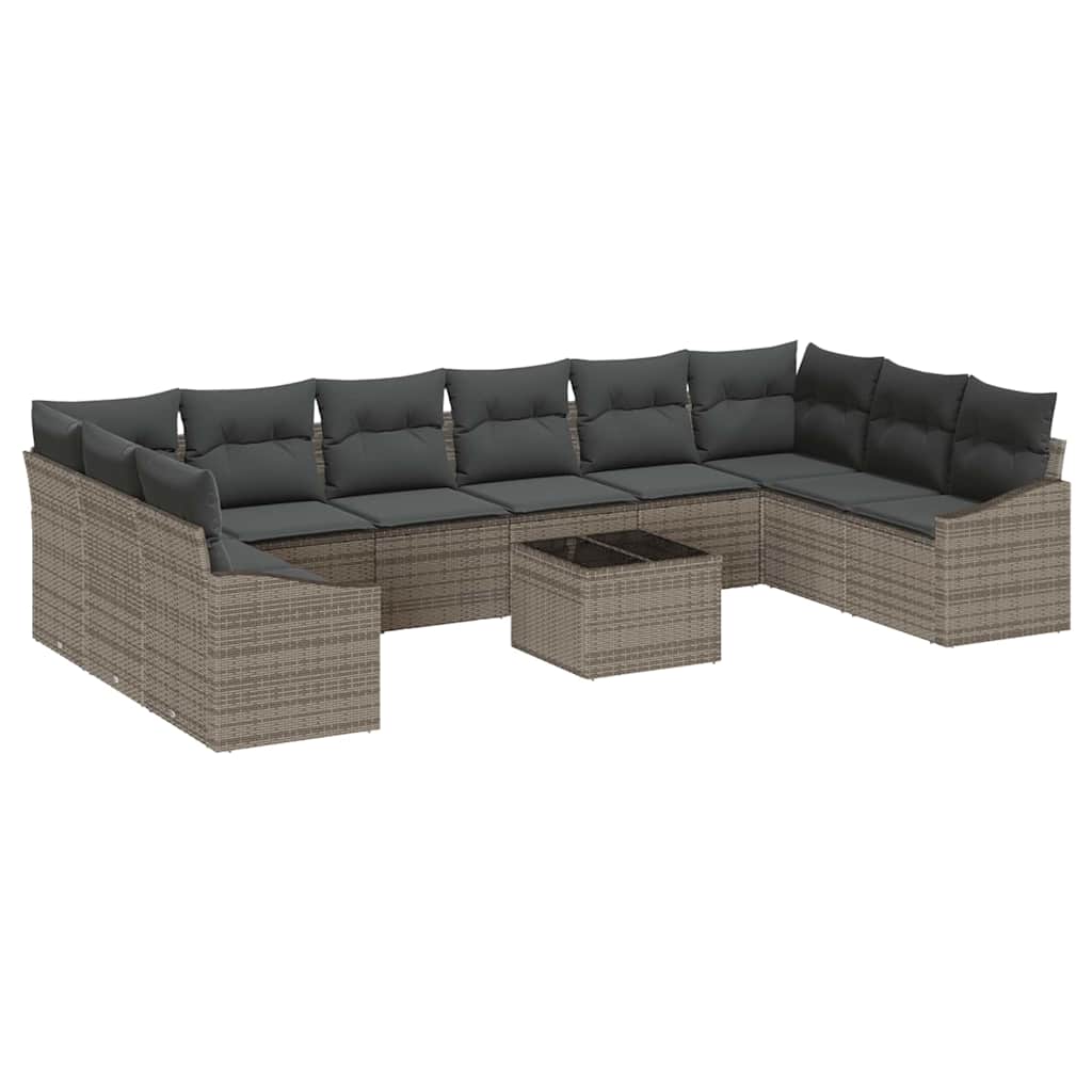 Bankstel met kussen 11 pcs Grijs poly rattan is nu te koop bij PeponiXL, paradijselijk wonen!