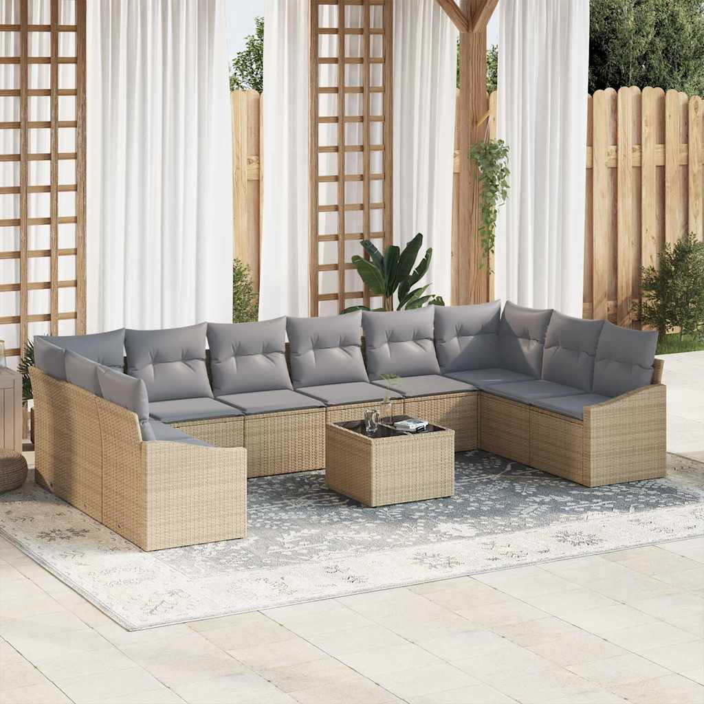Bankstel met kussen 11 pcs Beige poly rattan is nu te koop bij PeponiXL, paradijselijk wonen!