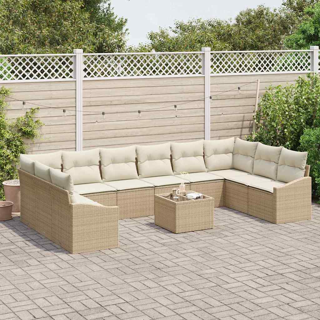 Bankstel met kussen 11 pcs Beige poly rattan is nu te koop bij PeponiXL, paradijselijk wonen!