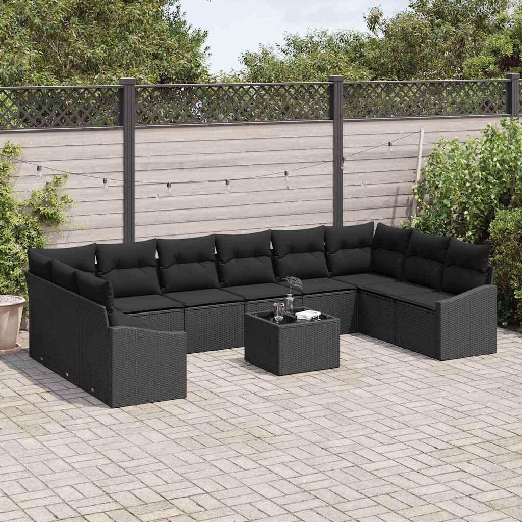Bankstel met kussen 11 pcs Zwart poly rattan is nu te koop bij PeponiXL, paradijselijk wonen!