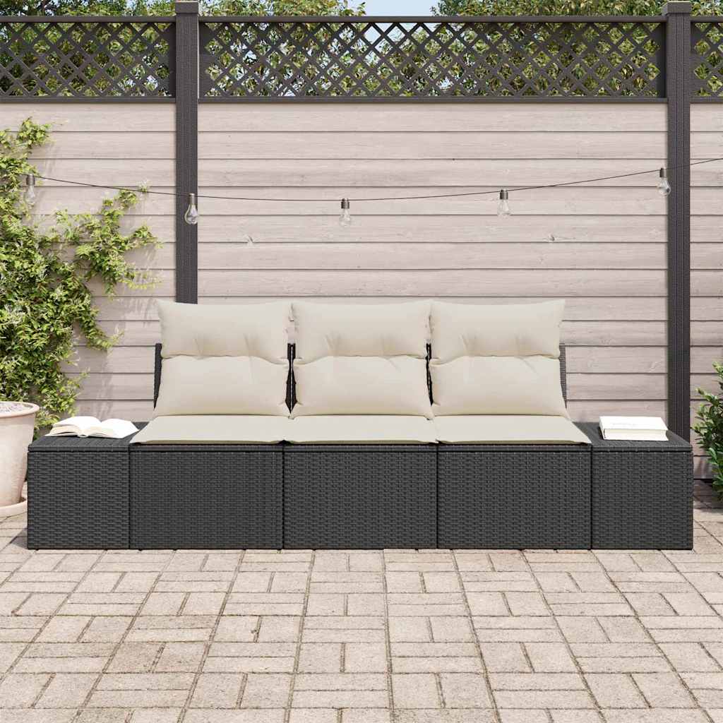 Bankstel met kussen 3 pcs Zwart poly rattan is nu te koop bij PeponiXL, paradijselijk wonen!