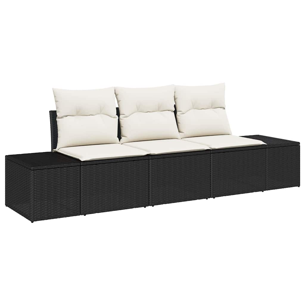 Bankstel met kussen 3 pcs Zwart poly rattan is nu te koop bij PeponiXL, paradijselijk wonen!