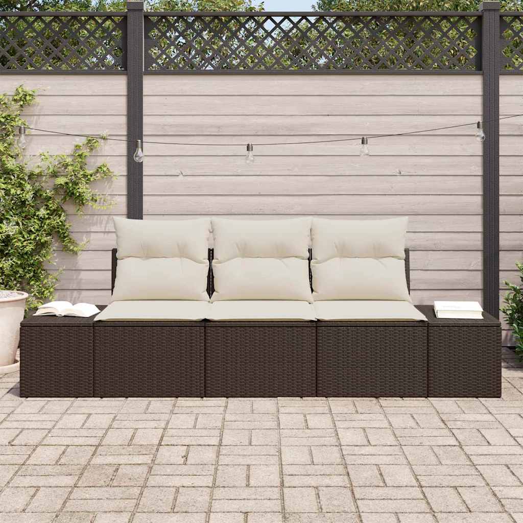 Bankstel met kussen 3 pcs Bruin poly rattan is nu te koop bij PeponiXL, paradijselijk wonen!
