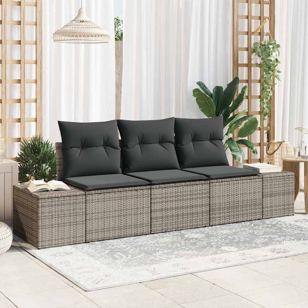 Bankstel met kussen 3 pcs Grijs poly rattan is nu te koop bij PeponiXL, paradijselijk wonen!