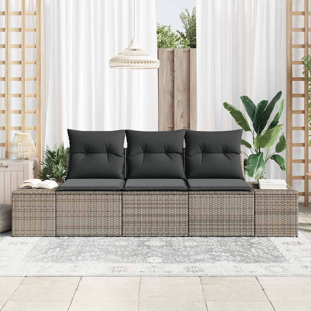 Bankstel met kussen 3 pcs Grijs poly rattan is nu te koop bij PeponiXL, paradijselijk wonen!