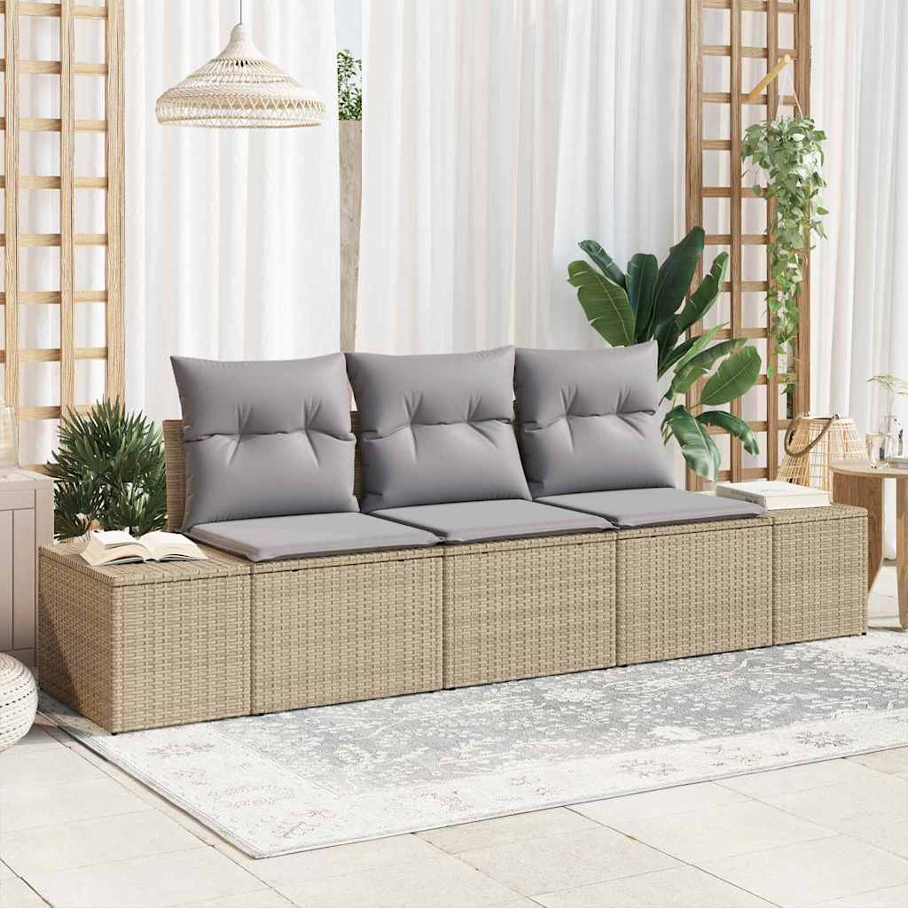 Bankstel met kussen 3 pcs Beige poly rattan is nu te koop bij PeponiXL, paradijselijk wonen!