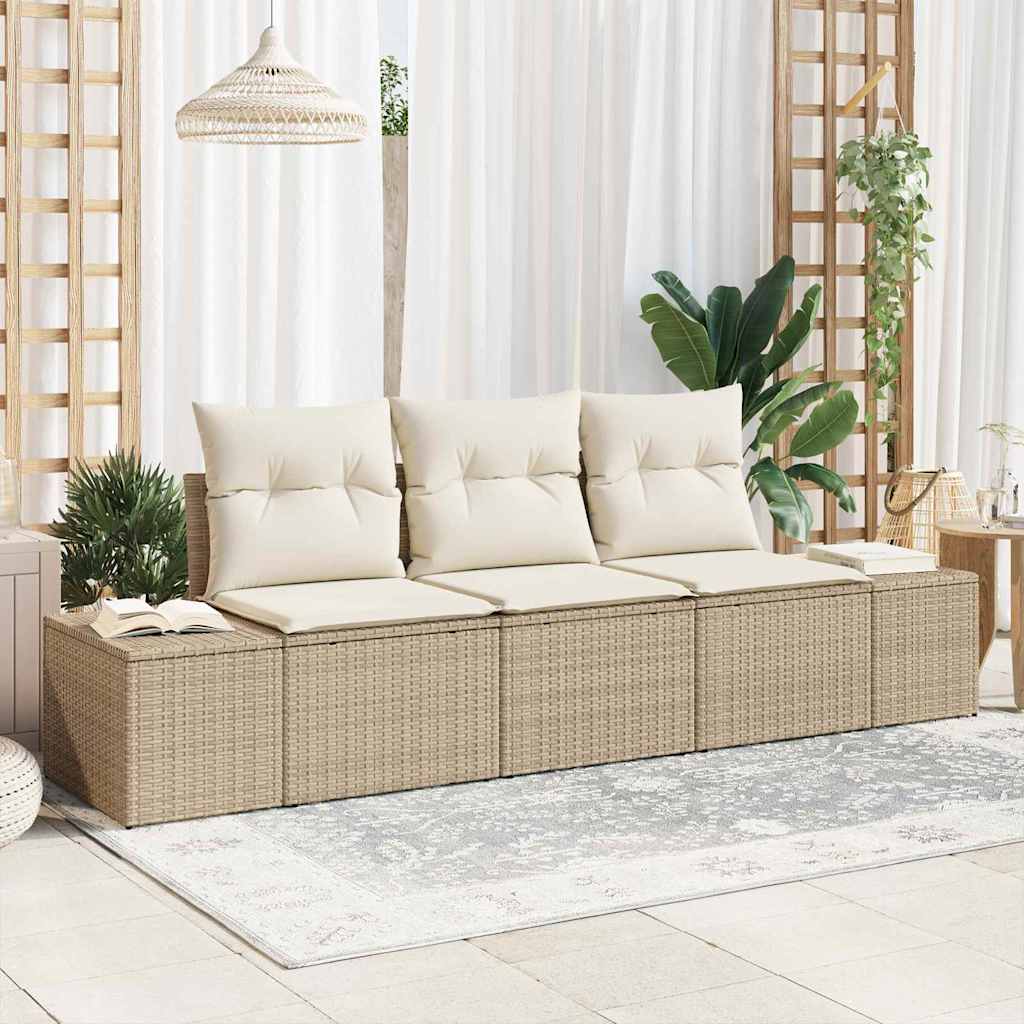 Bankstel met kussen 3 pcs Beige poly rattan is nu te koop bij PeponiXL, paradijselijk wonen!