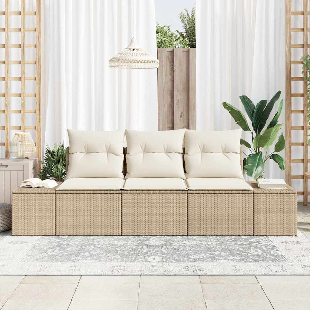 Bankstel met kussen 3 pcs Beige poly rattan is nu te koop bij PeponiXL, paradijselijk wonen!