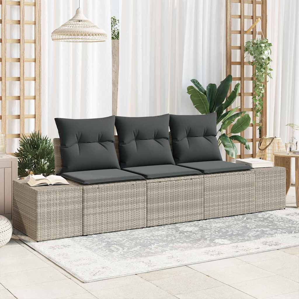 Bankstel met kussen 3 pcs Lichtgrijs poly rattan is nu te koop bij PeponiXL, paradijselijk wonen!
