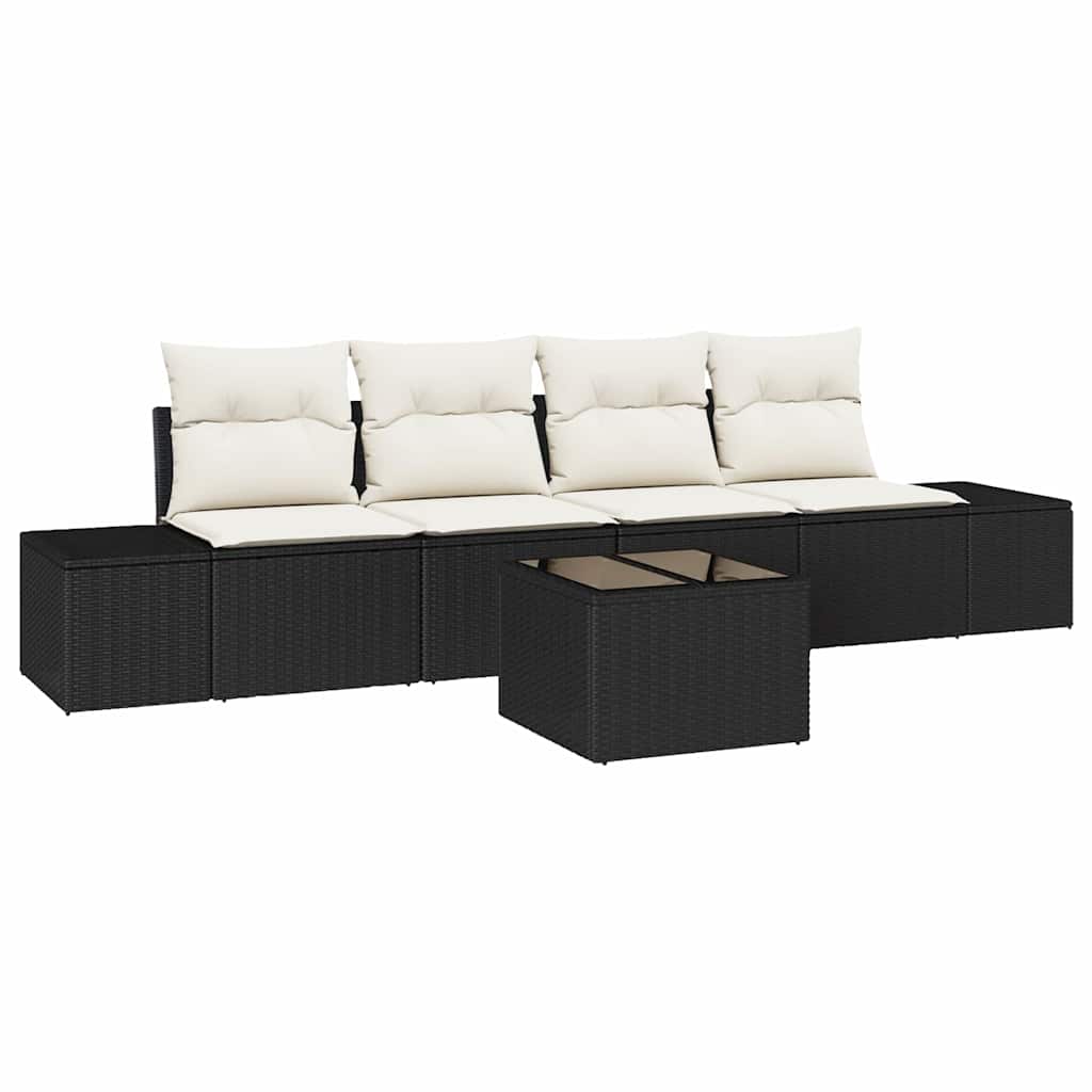 Bankstel met kussen met kussen 5 pcs Zwart en Crème poly rattan is nu te koop bij PeponiXL, paradijselijk wonen!