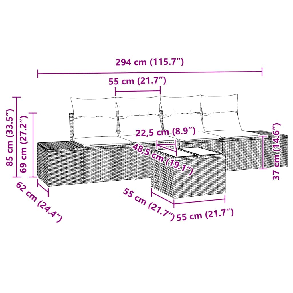 Bankstel met kussen met kussen 5 pcs Zwart en Crème poly rattan is nu te koop bij PeponiXL, paradijselijk wonen!