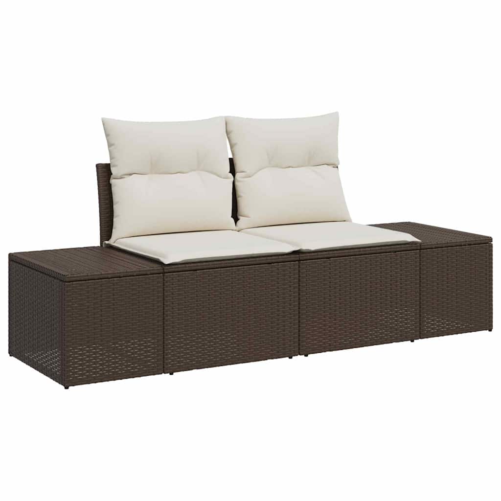 Bankstel met kussen met kussen 5 pcs Bruin en Crème poly rattan is nu te koop bij PeponiXL, paradijselijk wonen!