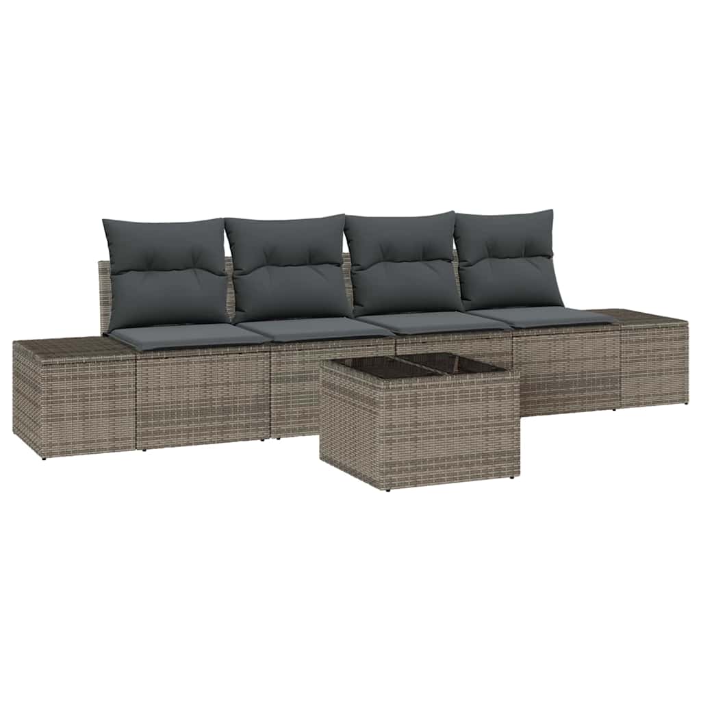 Bankstel met kussen met kussen 5 pcs Grijs poly rattan is nu te koop bij PeponiXL, paradijselijk wonen!