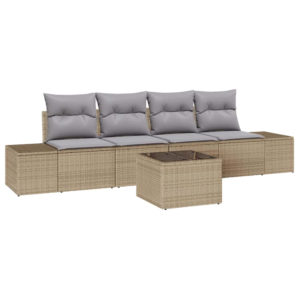 Bankstel met kussen 5 pcs Beige en Licht Grijs poly rattan is nu te koop bij PeponiXL, paradijselijk wonen!