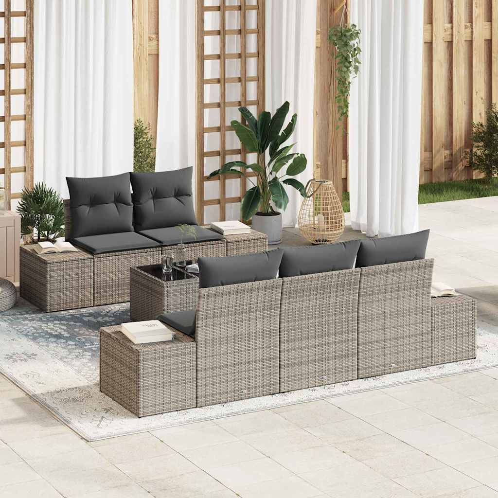 Tuin Sofa Set met kussen 6 pcs Grijs poly rattan is nu te koop bij PeponiXL, paradijselijk wonen!