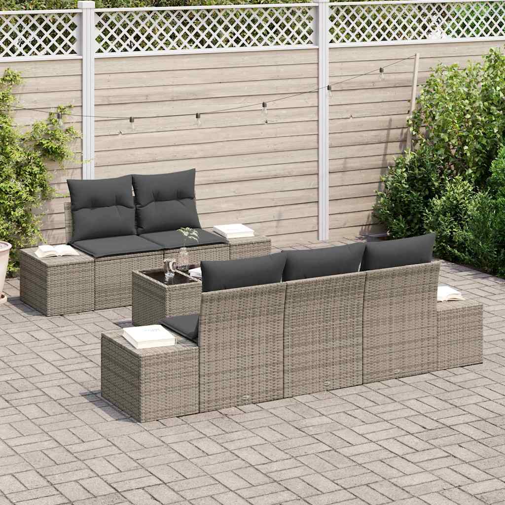Tuin Sofa Set met kussen 6 pcs Grijs poly rattan is nu te koop bij PeponiXL, paradijselijk wonen!