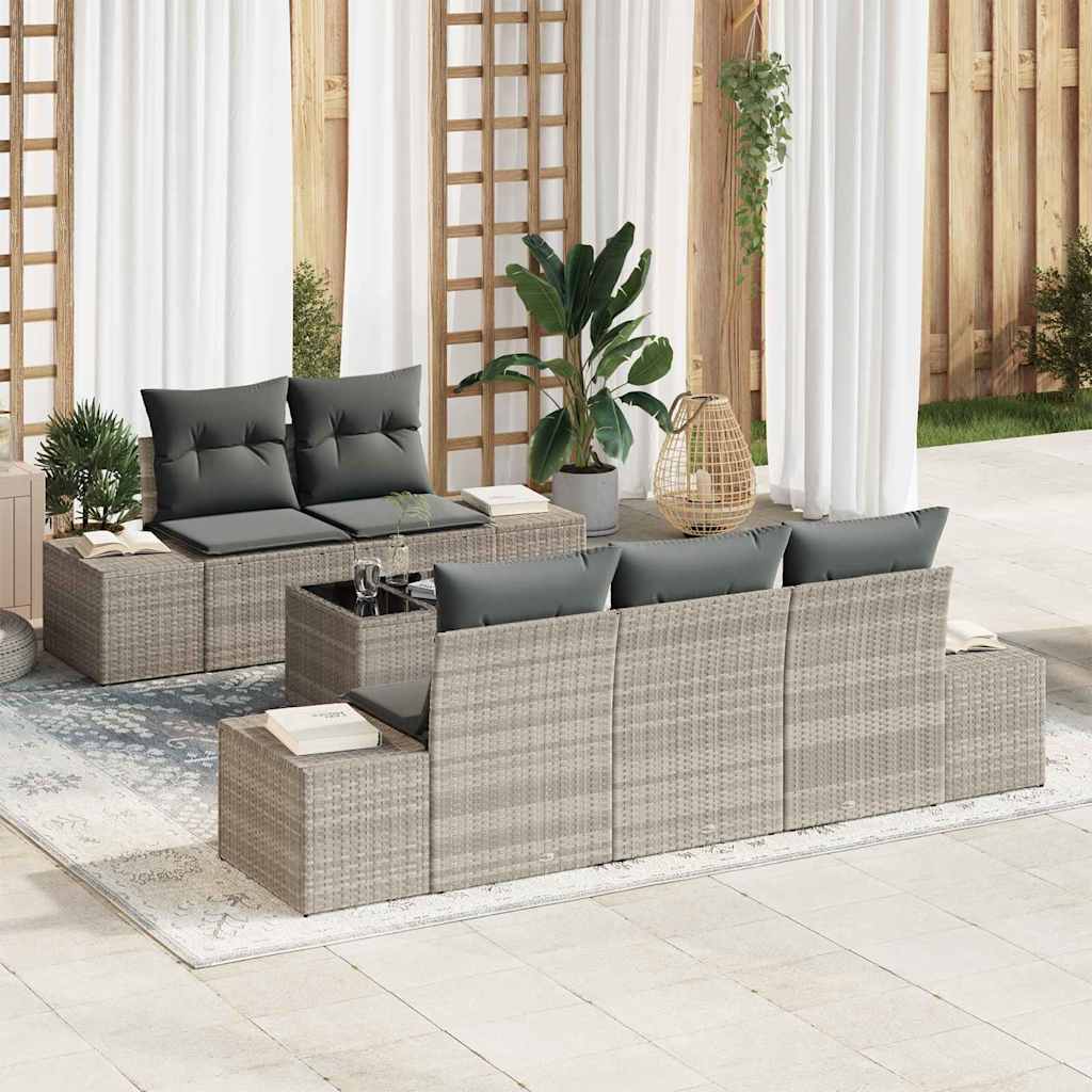 Tuin Sofa Set met kussen 6 pcs Lichtgrijs poly rattan is nu te koop bij PeponiXL, paradijselijk wonen!