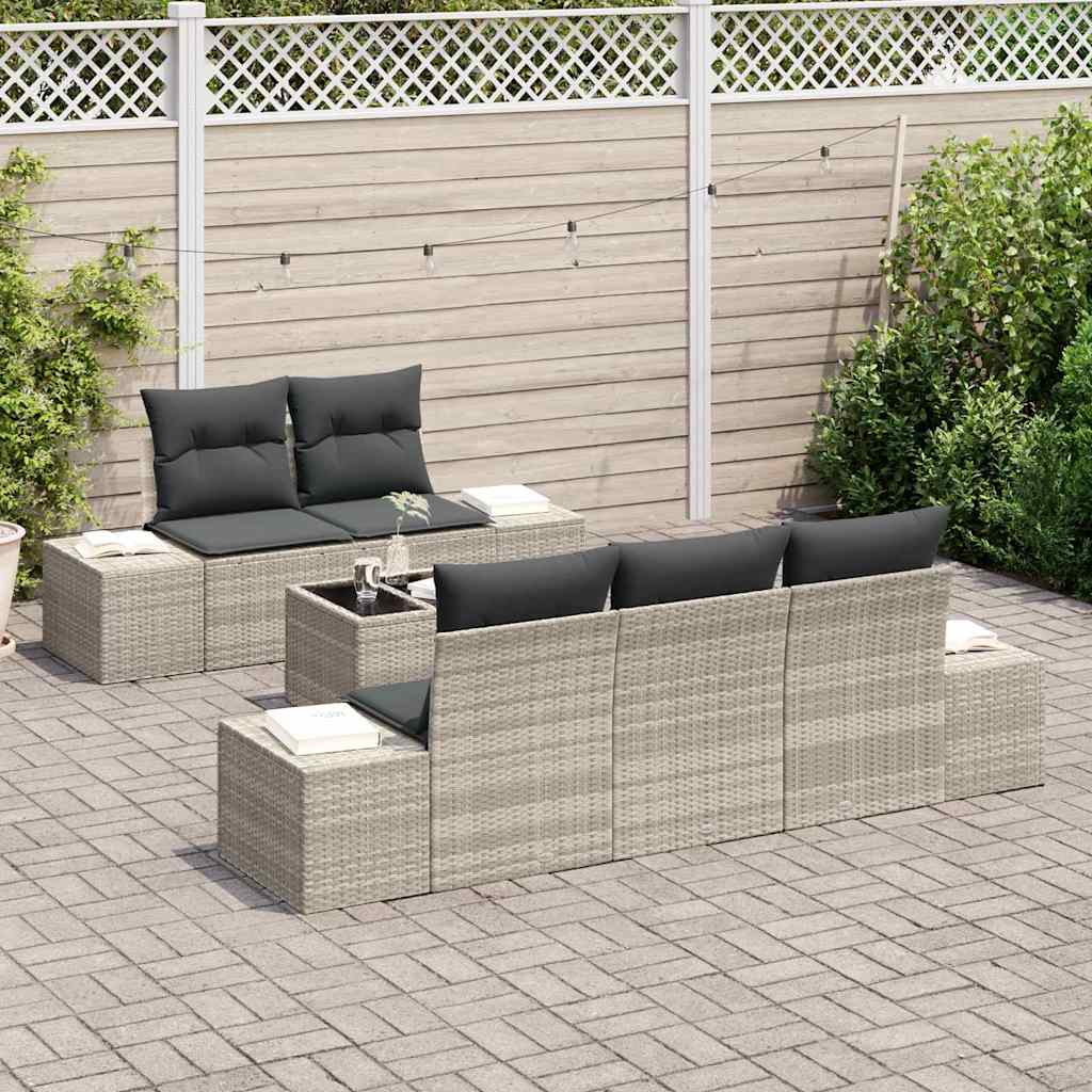 Tuin Sofa Set met kussen 6 pcs Lichtgrijs poly rattan is nu te koop bij PeponiXL, paradijselijk wonen!