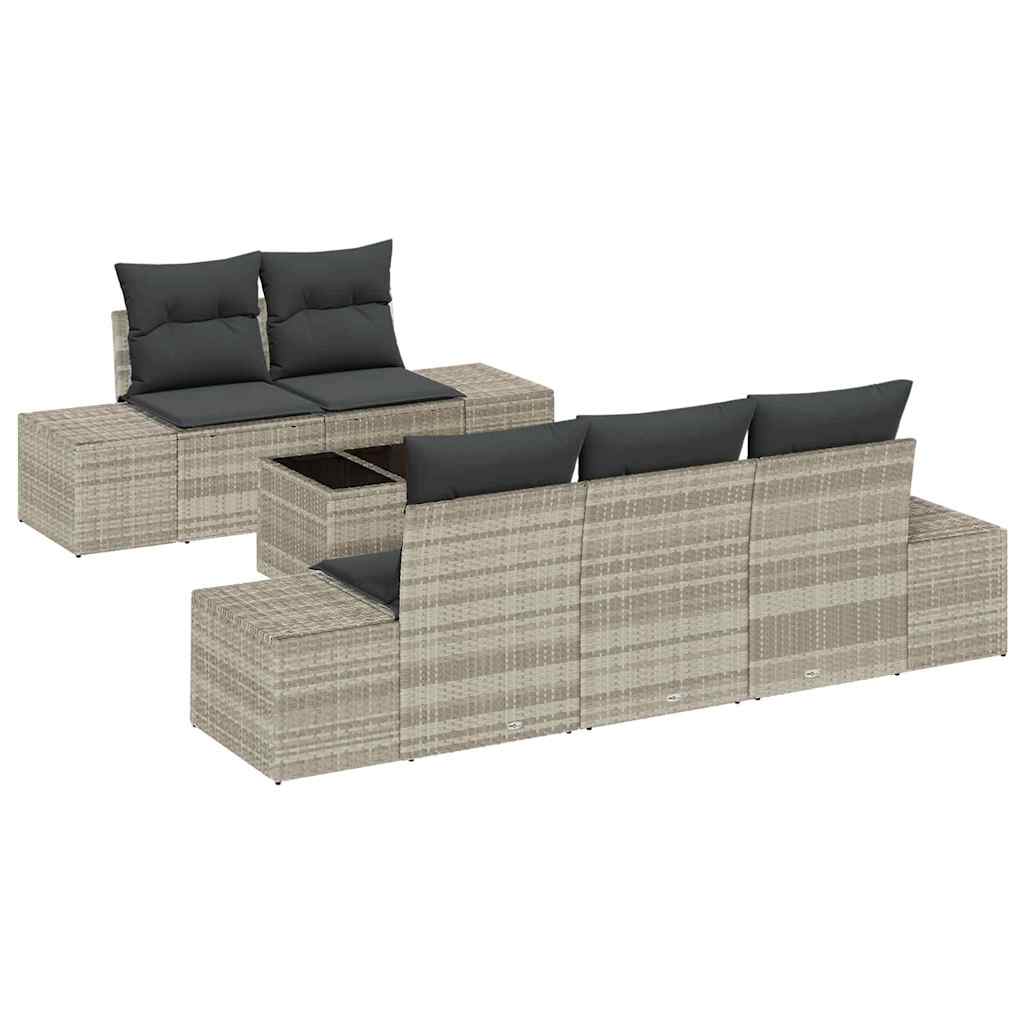 Tuin Sofa Set met kussen 6 pcs Lichtgrijs poly rattan is nu te koop bij PeponiXL, paradijselijk wonen!