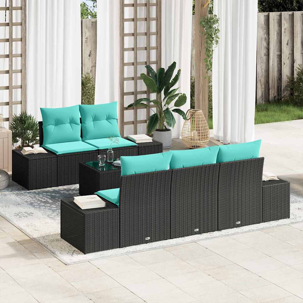 Tuin Sofa Set 6 st Zwart poly rattan