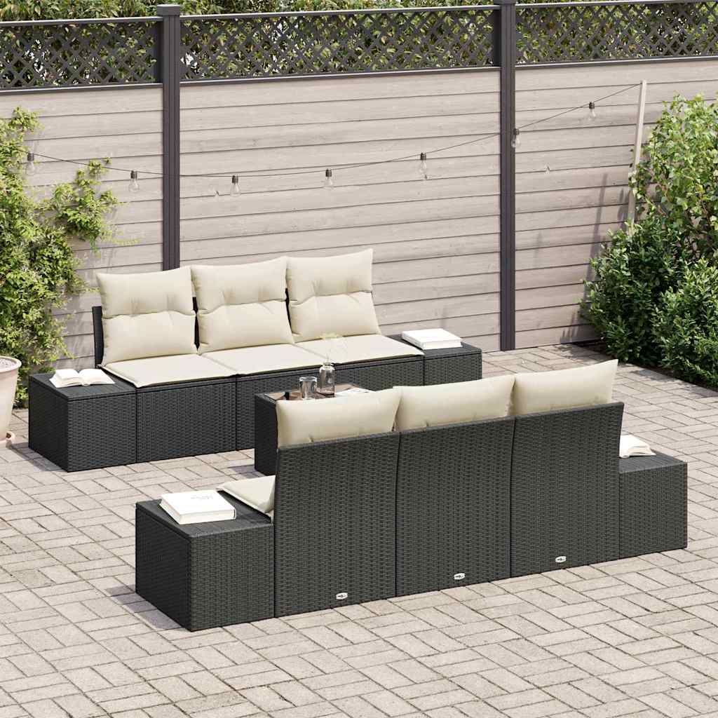 Tuin Sofa Set met kussen 7 pcs Zwart poly rattan is nu te koop bij PeponiXL, paradijselijk wonen!