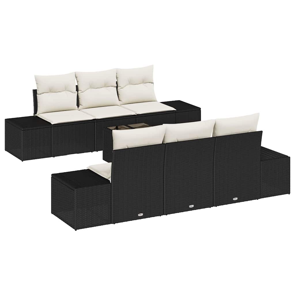Tuin Sofa Set met kussen 7 pcs Zwart poly rattan is nu te koop bij PeponiXL, paradijselijk wonen!