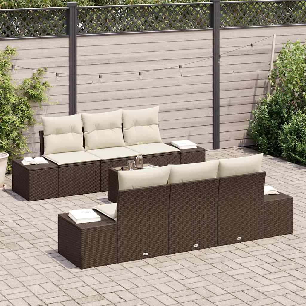 Tuin Sofa Set met kussen 7 pcs Bruin poly rattan is nu te koop bij PeponiXL, paradijselijk wonen!