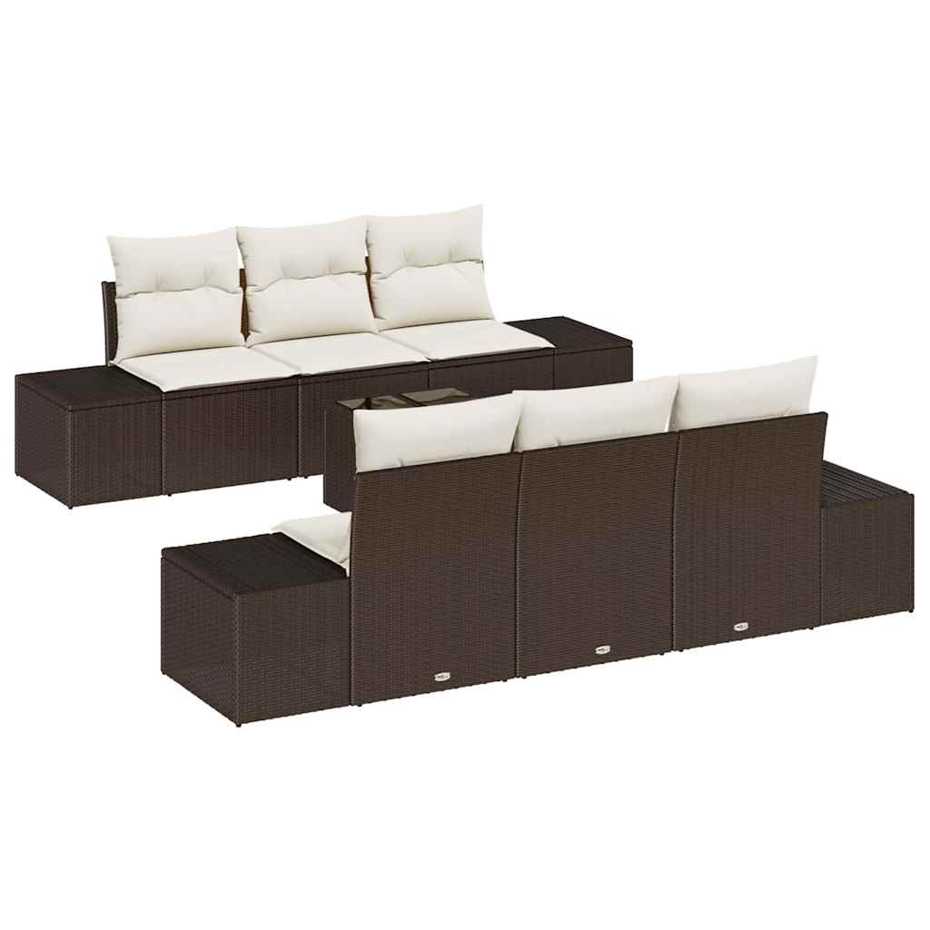 Tuin Sofa Set met kussen 7 pcs Bruin poly rattan is nu te koop bij PeponiXL, paradijselijk wonen!