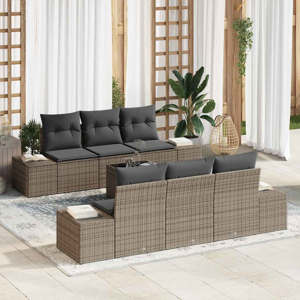Tuin Sofa Set met kussen 7 pcs Grijs poly rattan is nu te koop bij PeponiXL, paradijselijk wonen!