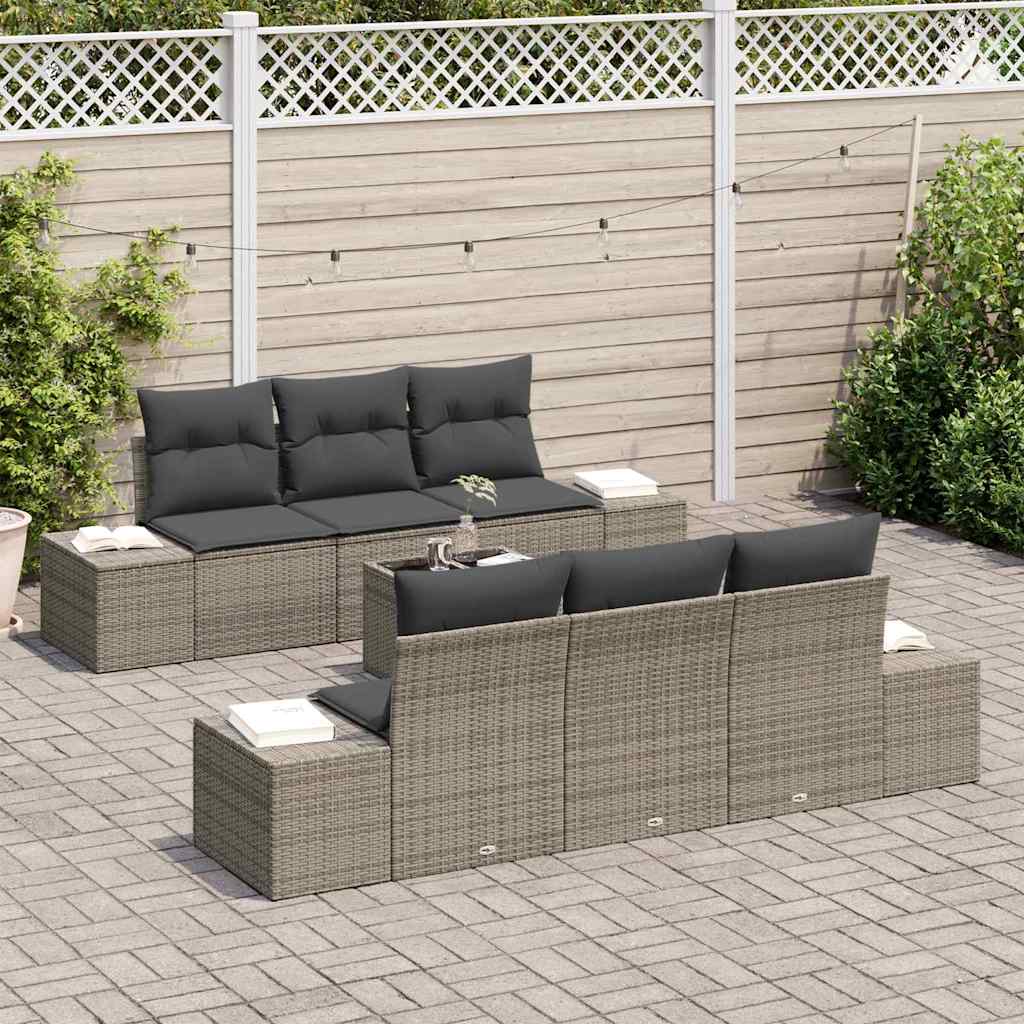 Tuin Sofa Set met kussen 7 pcs Grijs poly rattan is nu te koop bij PeponiXL, paradijselijk wonen!