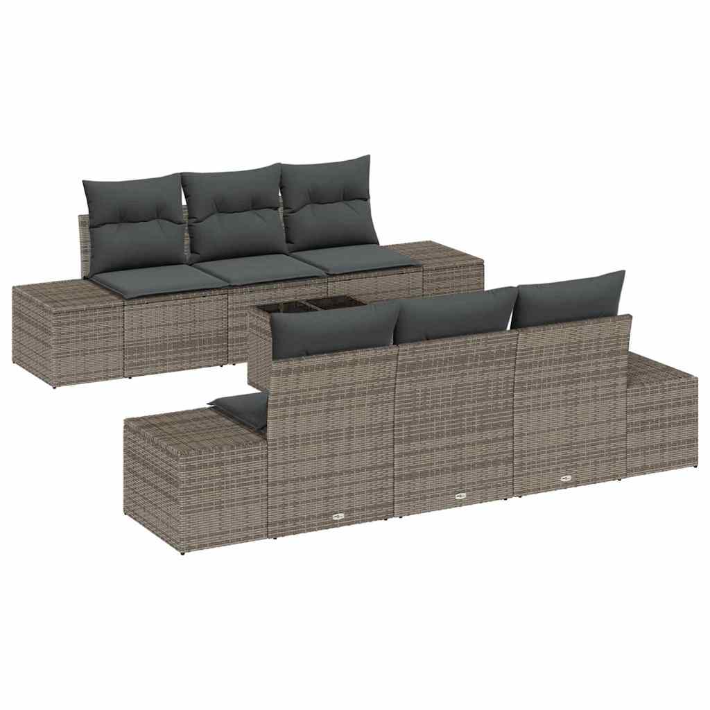 Tuin Sofa Set met kussen 7 pcs Grijs poly rattan is nu te koop bij PeponiXL, paradijselijk wonen!