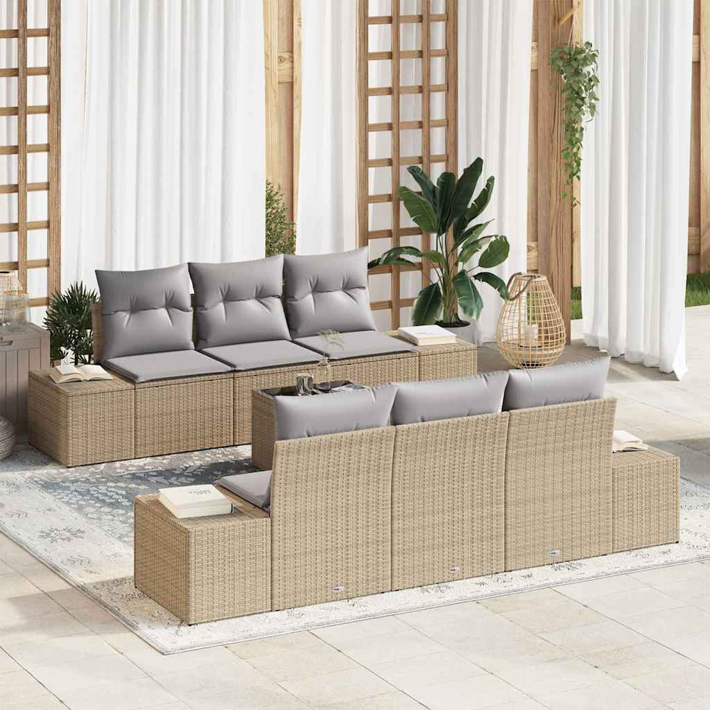 Tuin Sofa Set met kussen 7 pcs Beige poly rattan is nu te koop bij PeponiXL, paradijselijk wonen!