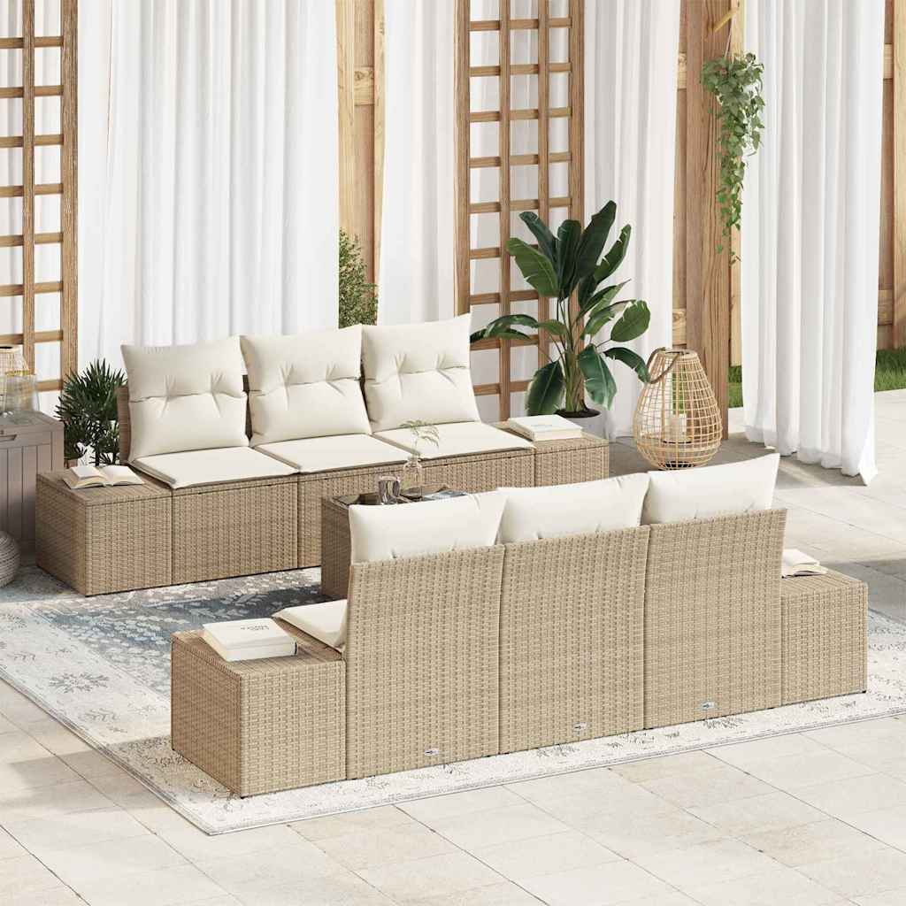 Tuin Sofa Set met kussen 7 pcs Beige poly rattan