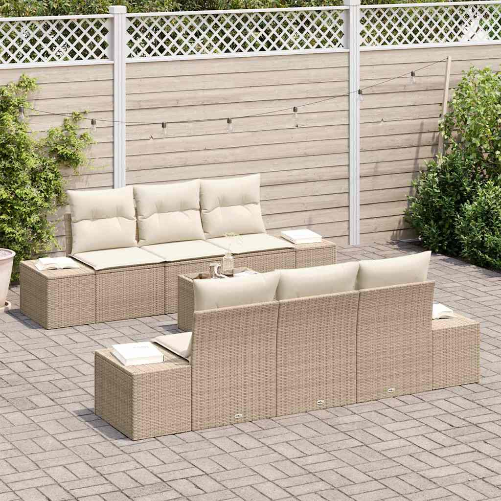 Tuin Sofa Set met kussen 7 pcs Beige poly rattan