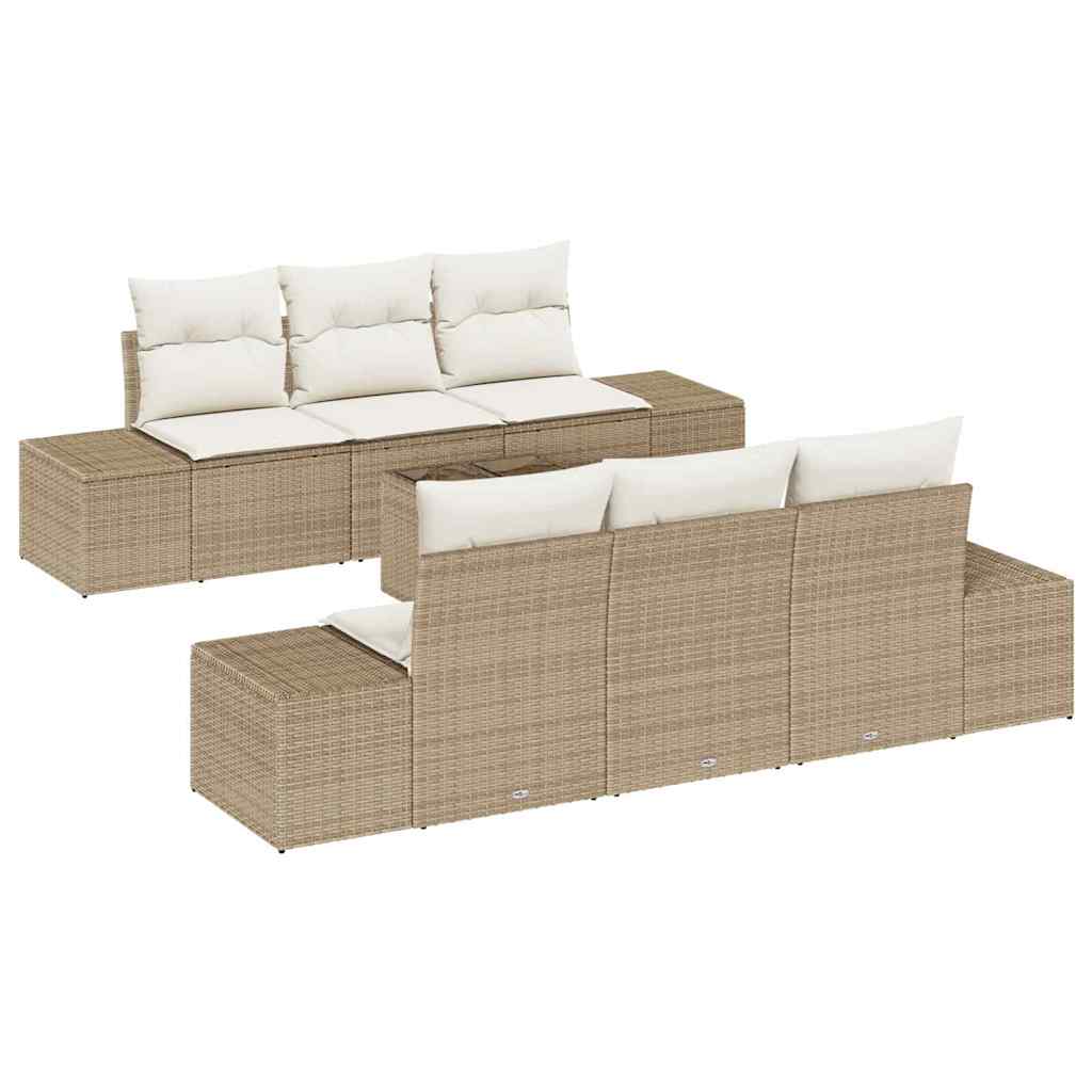 Tuin Sofa Set met kussen 7 pcs Beige poly rattan