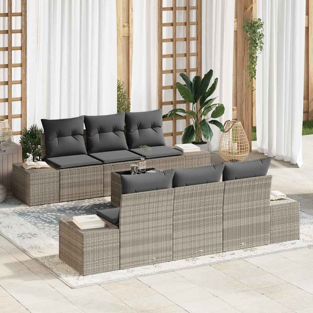 Tuin Sofa Set met kussen 7 pcs Lichtgrijs poly rattan is nu te koop bij PeponiXL, paradijselijk wonen!