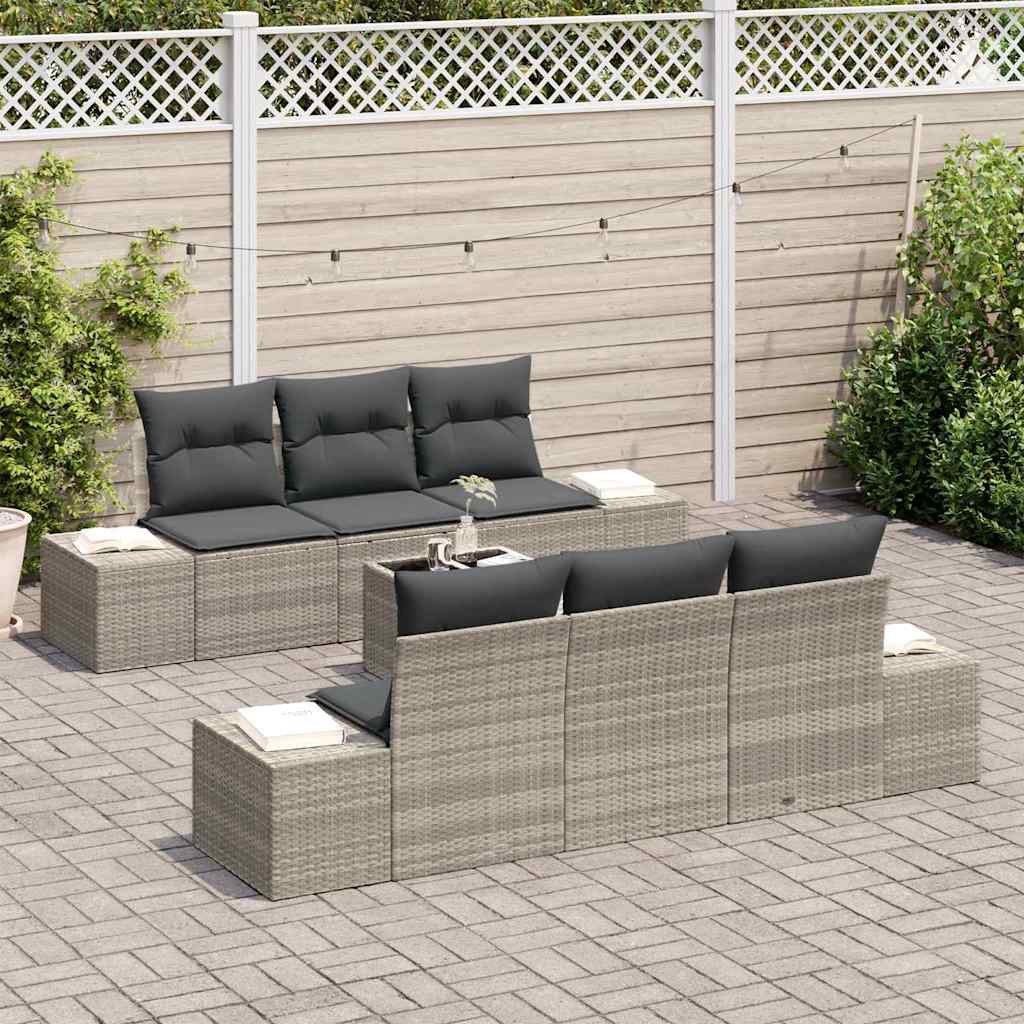 Tuin Sofa Set met kussen 7 pcs Lichtgrijs poly rattan is nu te koop bij PeponiXL, paradijselijk wonen!