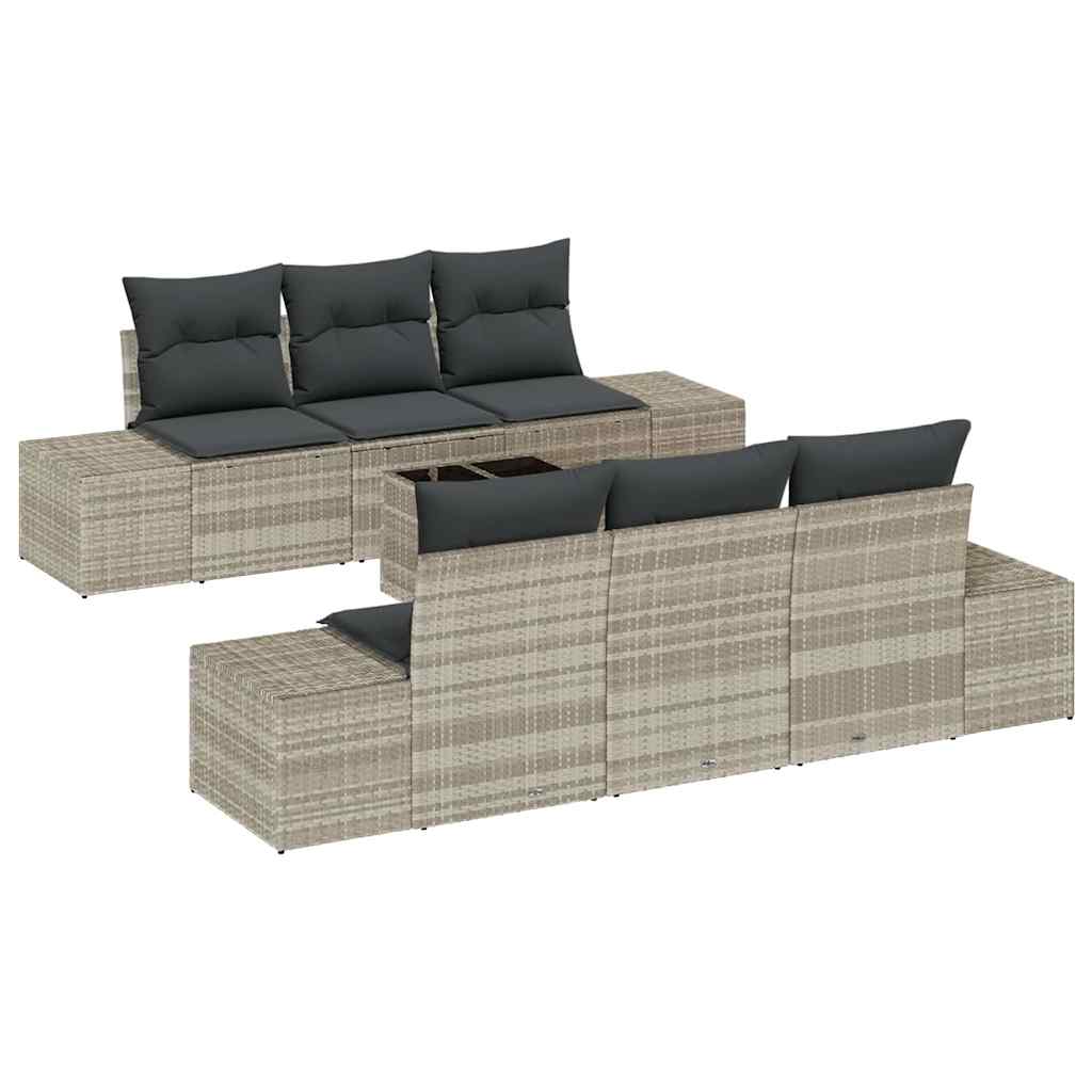 Tuin Sofa Set met kussen 7 pcs Lichtgrijs poly rattan is nu te koop bij PeponiXL, paradijselijk wonen!