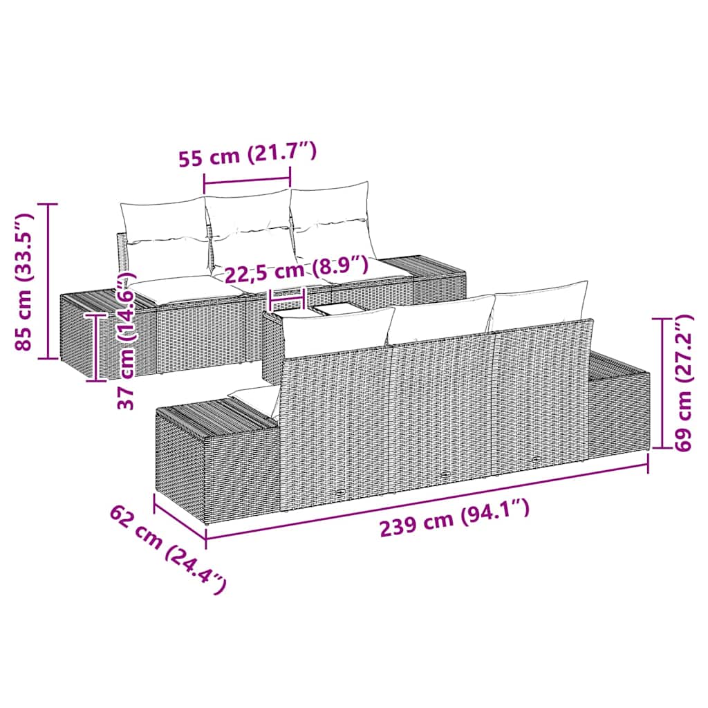 Tuin Sofa Set met kussen 7 pcs Lichtgrijs poly rattan is nu te koop bij PeponiXL, paradijselijk wonen!