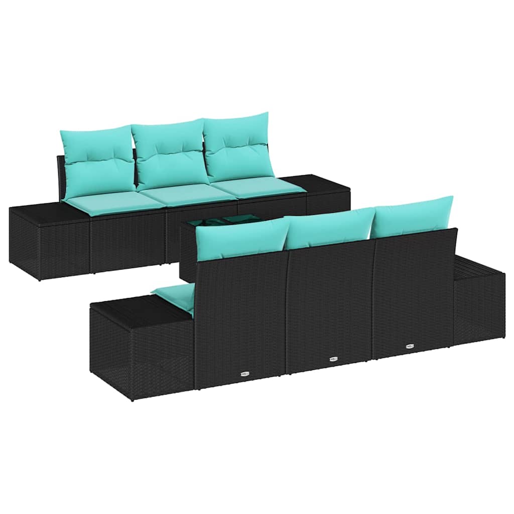 Tuin Sofa Set 7 st Zwart poly rattan