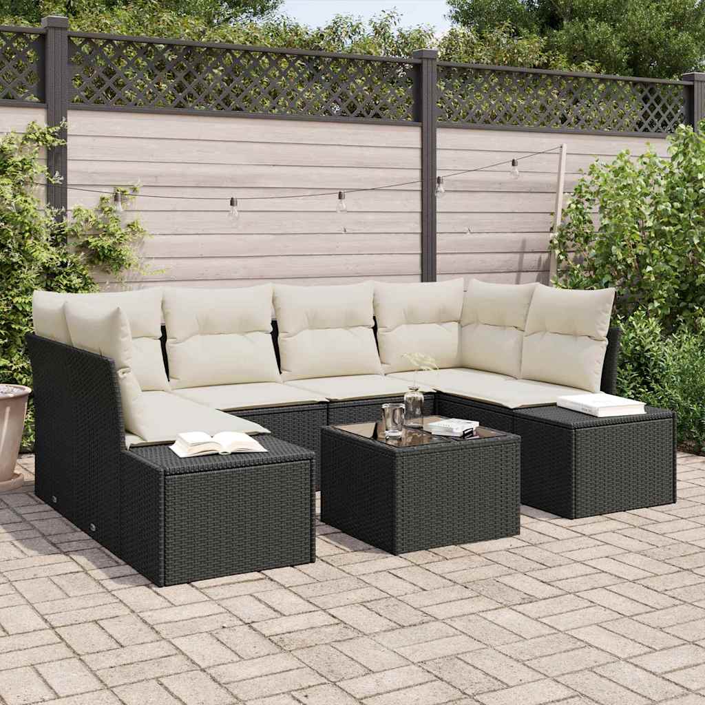 Tuin Sofa Set met kussen 7 pcs Zwart poly rattan is nu te koop bij PeponiXL, paradijselijk wonen!