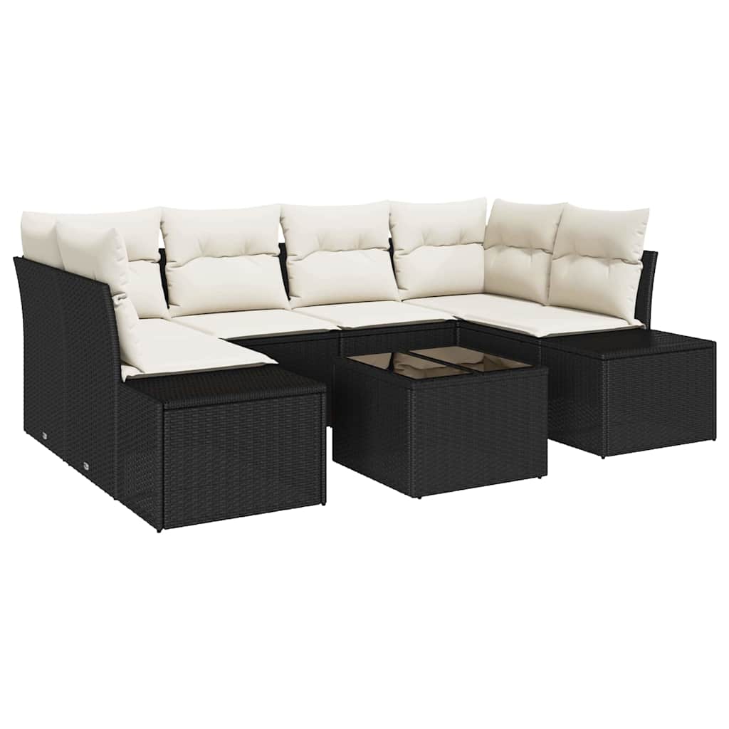 Tuin Sofa Set met kussen 7 pcs Zwart poly rattan is nu te koop bij PeponiXL, paradijselijk wonen!