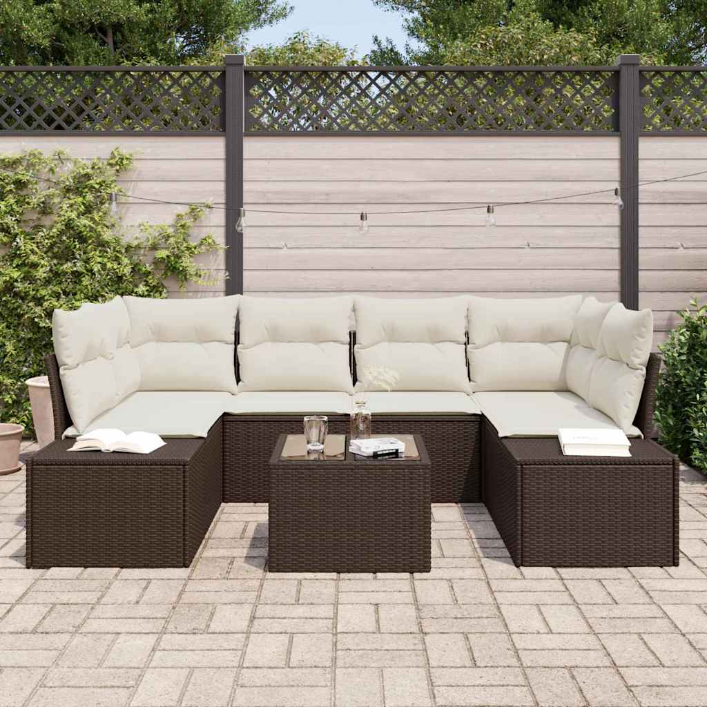 Tuin Sofa Set met kussen 7 pcs Bruin poly rattan is nu te koop bij PeponiXL, paradijselijk wonen!