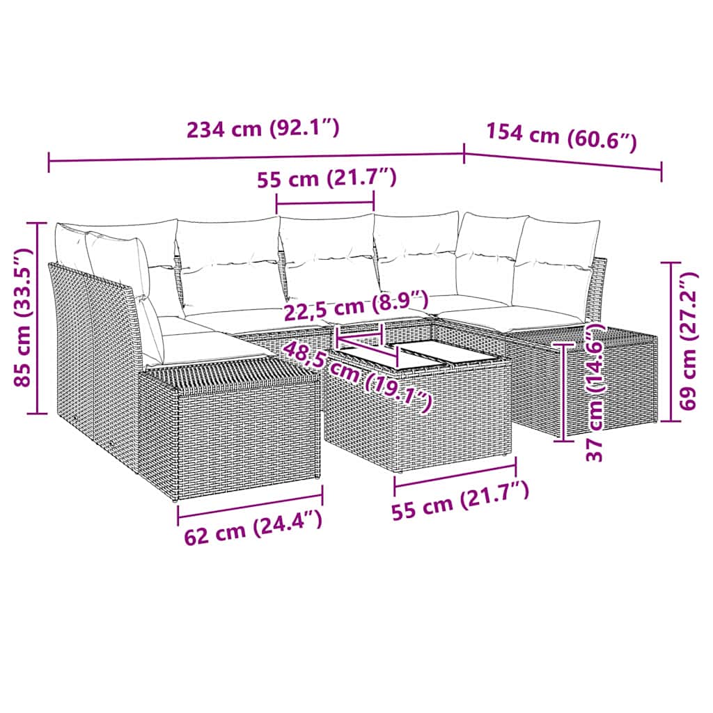 Tuin Sofa Set met kussen 7 pcs Bruin poly rattan is nu te koop bij PeponiXL, paradijselijk wonen!