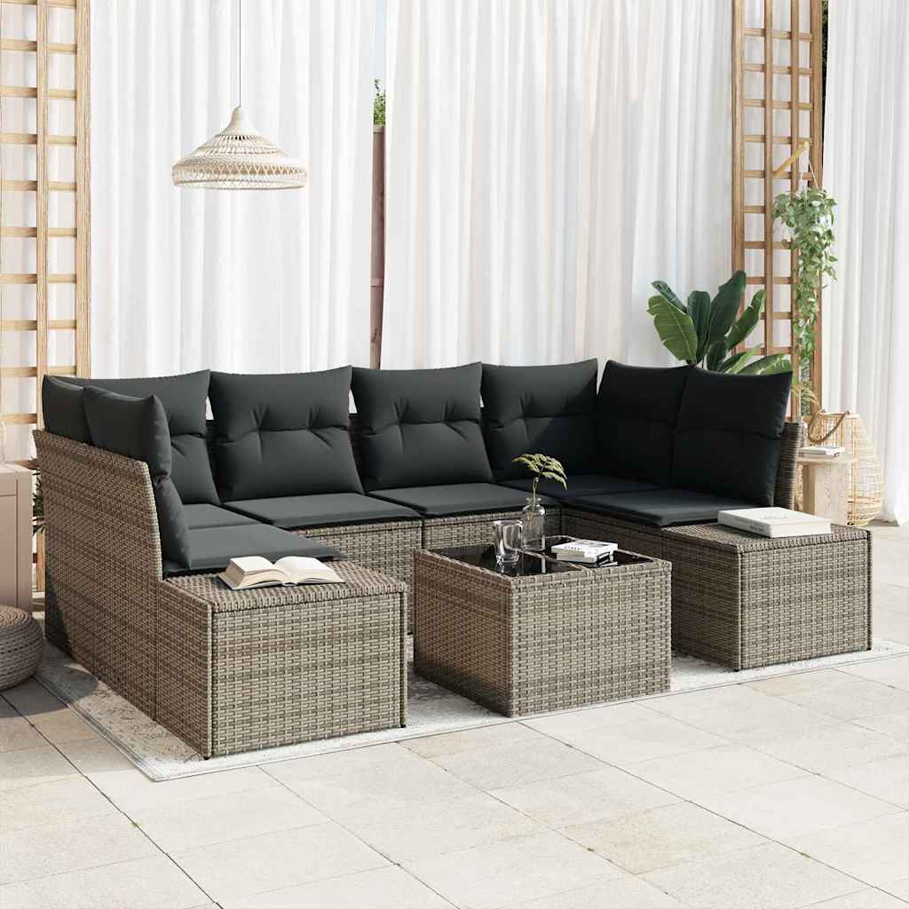 Tuin Sofa Set met kussen 7 pcs Grijs poly rattan is nu te koop bij PeponiXL, paradijselijk wonen!