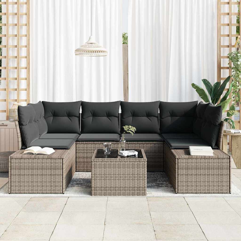 Tuin Sofa Set met kussen 7 pcs Grijs poly rattan is nu te koop bij PeponiXL, paradijselijk wonen!