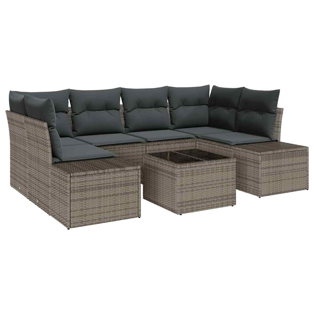 Tuin Sofa Set met kussen 7 pcs Grijs poly rattan is nu te koop bij PeponiXL, paradijselijk wonen!