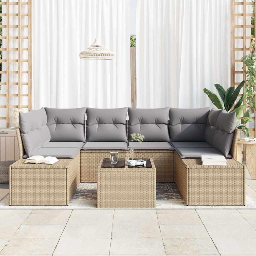 Tuin Sofa Set met kussen 7 pcs Beige poly rattan is nu te koop bij PeponiXL, paradijselijk wonen!