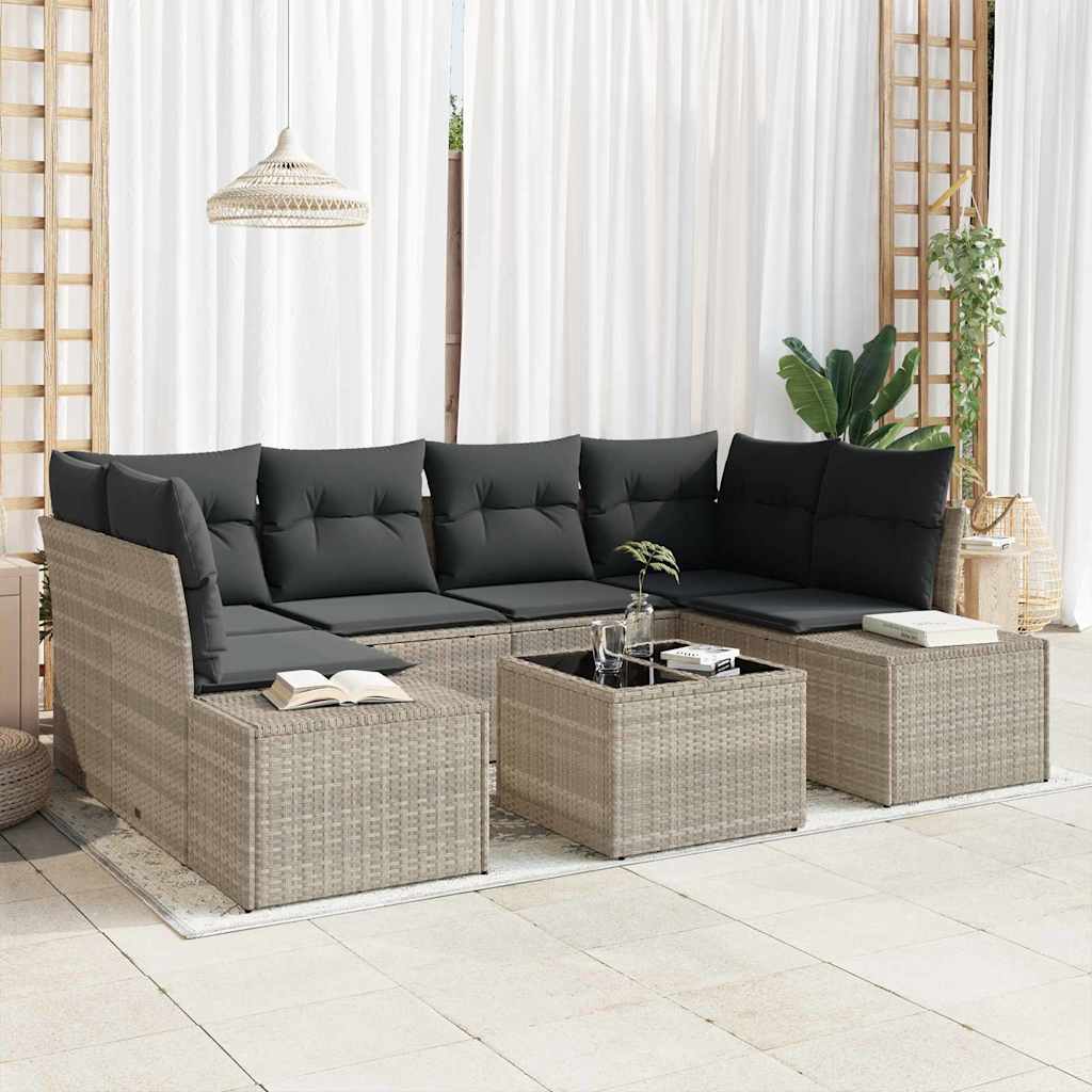 Tuin Sofa Set met kussen 7 pcs Lichtgrijs poly rattan is nu te koop bij PeponiXL, paradijselijk wonen!
